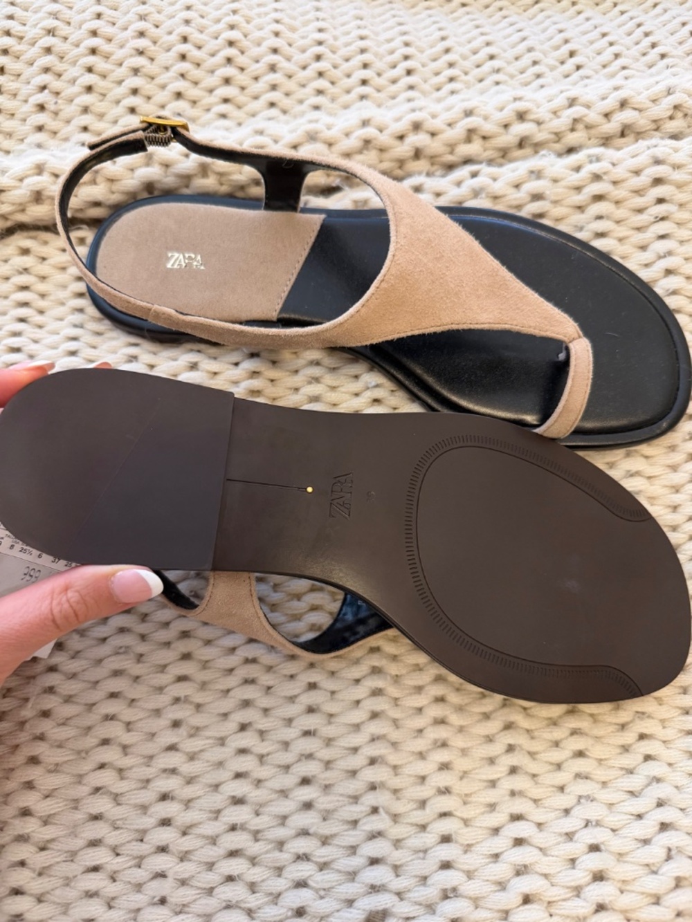 ZARA Suede Toe Ring Sandals Beige Size 39 NWT - Picture 2 of 4
